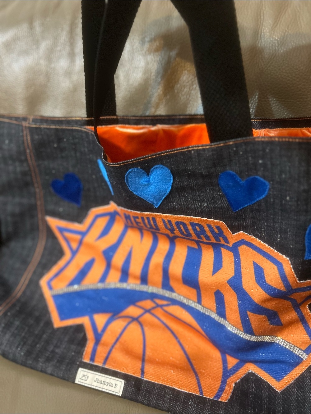 Custom New York Knicks Denim Tote Bag - Orange & Blue - Picture 6 of 6